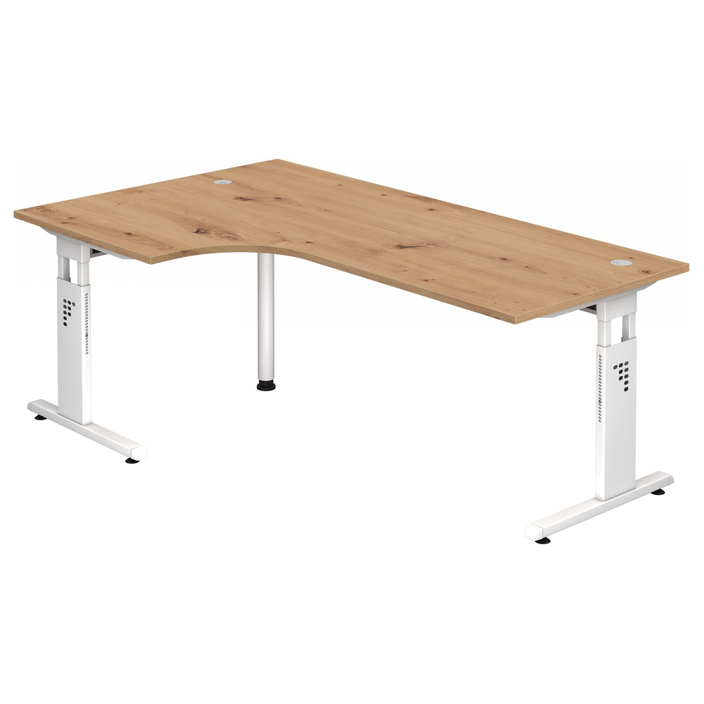 hjh OFFICE PRO MEGA 82 W | Bureau - Hout C Voet zilver 200 x 120 Tafelhoogte I In hoogte verstelbaar Essen-Eik/Wit