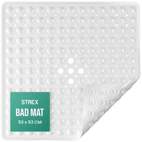 Strex Anti-Slip Shower Mat - 53x53CM - White - PVC - Suction Cups - Bathroom Mat