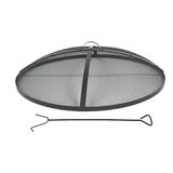 Relaxdays vonkenscherm voor vuurschaal, Ø 90 cm, incl. stookhaak, handgreep, rond, staal, zwart