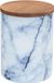 Merkloos Wenko Mio, bewaardoos van borosilicaatglas in marmerlook in blauw/wit, met luchtdicht afsluitbaar deksel van FSC®-gecertificeerd bruin acaciahout, 0,5 l, 11 x 8,5 cm