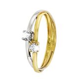 Lucardi Dames Ring met zirkonia - Ring - Cadeau - 14 Karaat Goud - Witgoud en Geelgoud