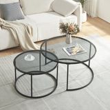 [en.casa] Salontafel set van 2 Kokkola rookglas zwart en transparant