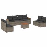 vidaXL 8-delige Loungeset met Kussens, Poly Rattan, Grijs