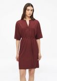 s.Oliver Jurk met lange mouw, klassieke kraag, met ceintuur, kuithoogte, vleermuismouw, knopen, effen, bordeaux, polyester, katoen, dames, maat 36, casual, lente/zomer 2026