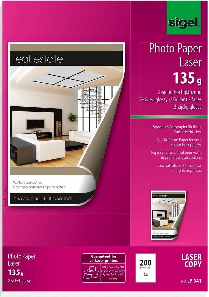 Sigel Fotopapier kleurenlaser - A4 hoogwit glans 135g 200 vel
