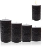 Candelo 4-delige set rustieke kaarsen Ambiente Kerst – adventskranskaars rustiek – kleur zwart – 8/10/12/14 cm – stompkaars advent kerstkaars