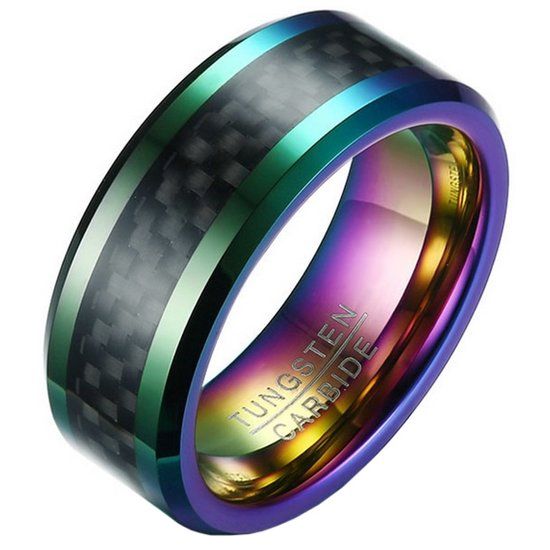 Mendes Wolfraam heren ring Carbon Fiber Multicolor Zwart 8mm-21.5mm