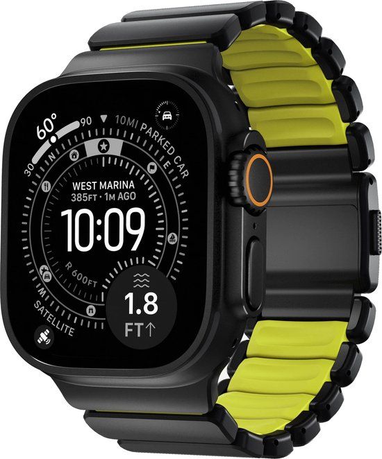 Nomad Stratos Horlogeband Zwart Hardware 45/46/49mm – Titanium Klasse 4 Hardware – Krasbestendige DLC-Coating – Compatibel met Apple Watch Series 1-11 en SE - Yellow