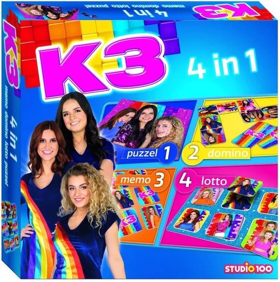 K3 Spel - 4 in 1 spel - Spel met memo, domino, puzzel en lotto