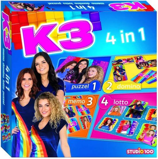 K3 Spel - 4 in 1 spel - Memo, Domino, Puzzel & Lotto