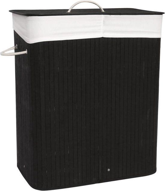 Viking Choice Wasmand - 100 L - 2 Vaks - Zwart Bamboe - 52.5 x 33.5 x 63 cm