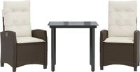 vidaXL 3-delige Tuinset met Kussens Poly Rattan Bruin
