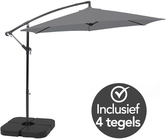 Brixy Zweefparasol - 300CM - Incl. Parasoltegels en Kruisvoet - Waterdicht - Verstelbare Hoogte - Antraciet