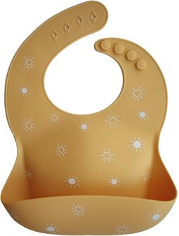 Mushie Siliconen Baby Slabbetje met Opvangbakje | Sun | Geel