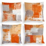 COLORPAPA Oranjegrijze sierkussenslopen, set van 4, decoratieve kussenhoezen, beige, abstracte kunst, schilderij, kussensloop voor bank, slaapkamer, woonkamerdecoratie