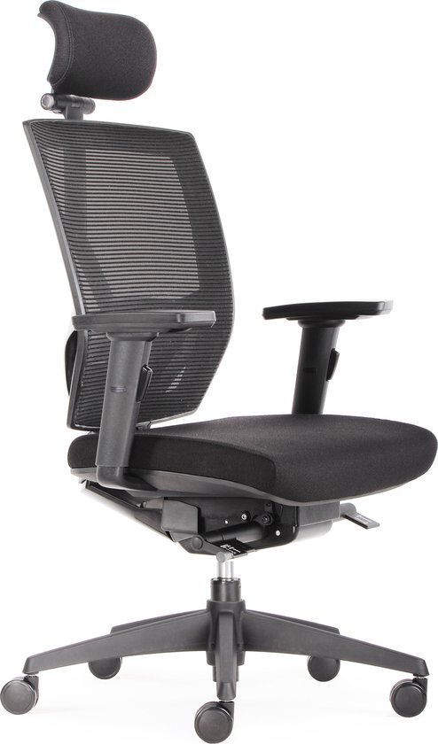 Bens 807H-Synchro-3 luxe ergonomische bureaustoel met hoofdsteun, ook geschikt voor grotere mensen, zitdiepte, lendensteun, in hoogte verstelbare rugleuning, 3D-armleuningen, EN-1335