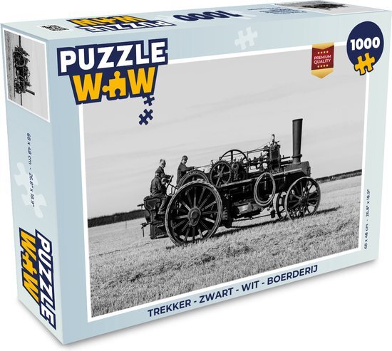 MuchoWow Puzzel Trekker - Zwart - Wit - Boerderij - Vintage - Legpuzzel - Puzzel 1000 stukjes volwassenen - Sinterklaas cadeautjes - Sinterklaas voor grote kinderen