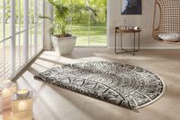 Nora tapis rond pour intérieur et extérieur, résistant à l'eau, noir-crème, 140 cm