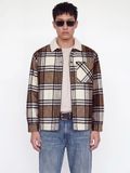 JACK & JONES Fleece jas 'JJZAC' ecru / cognac / bruin gemêleerd / zwart