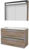 Basic-Line Premium 46 Badkamermeubelset - 100 x 46 cm - Greeploos - 2 Lades - Acryl Wastafel - Zonder Kraangat - Spiegelkast met LED Verlichting - Scotch Oak