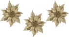 Cosy & Trendy Decoratie bloem - 3x stuks - kerstster - op clip - goud - glitter -18 cm - kunststof - kerstversiering