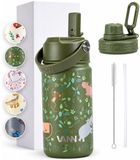 VANN® 3-Wandige Drinkfles en Schoolbeker voor kinderen met rietje in 1 – 400 ML – RVS – Met 4 accessoires – 24 uur koud/12 uur warm – Jungle