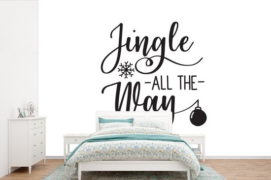 Nr1Wallpaper Behang - Fotobehang Kerst quote Jingle all the way met een witte achtergrond - Breedte 525 cm x hoogte 350 cm