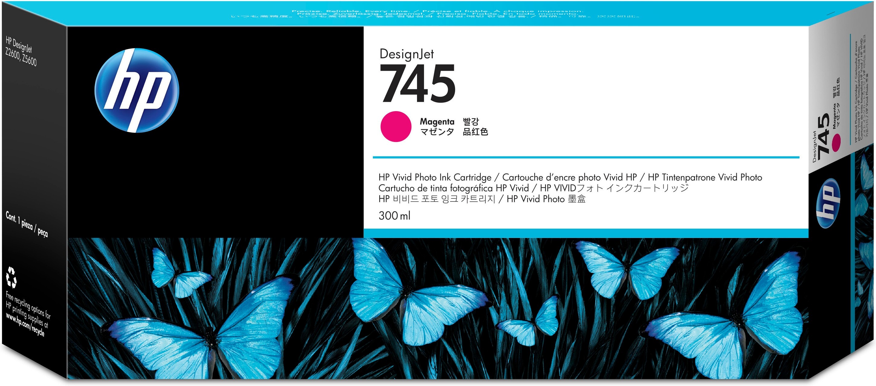 HP 745 magenta DesignJet inktcartridge, 300 ml single pack / magenta