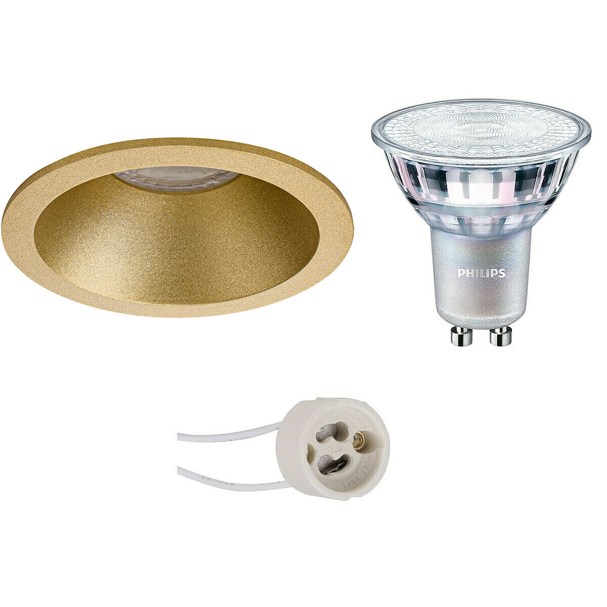 BES LED LED Spot Set - Pragmi Pollon Pro - GU10 Fitting - Inbouw Rond - Mat Goud - Verdiept - Ø82mm - Philips - MASTER 927 36D VLE - 4.9W - Warm Wit 2200K-2700K - DimTone Dimbaar