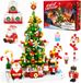 oCreon Adventskalender Adventskalender 2024 - Kerstboom bouwstenenset - Met led-lichtjesslinger - Daagse aftelkalender voor Kerstmis - Educatief speelgoed