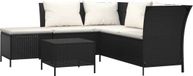 vidaXL 4-delige Loungeset met Kussens Poly Rattan Zwart