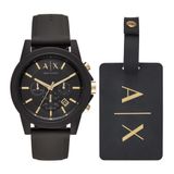 Armani Exchange Herenhorloge, chronograaf, 44 mm, siliconen armband, zwart.