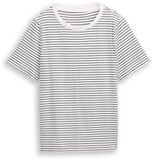 Tom Tailor - T-shirt en coton - Taille XS - rayure fine blanc cassé marine