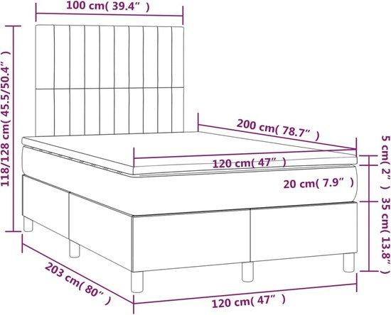 vidaXL Boxspring Bed - 120x200 cm - Zwart - Fluweel