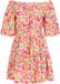 myMo Jurk Rood Veelkleurig Gebloemd Kort A-lijn Off shoulder Korte mouw Pofmouw Polyester