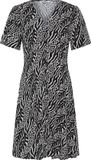 b.young BYMMJOELLA SHORT VNECK DRESS 4 Dames Mini jurk Zebraprint Viscose Nature Vibes Meteorite Maat 34
