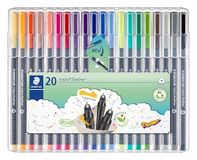 Fijne Staedtler Triplus Fineliner viltstiften met extra fijne punt om te schrijven en contouren, schildersezeletui met 20 verschillende heldere kleuren, 334 SB20