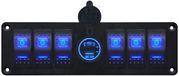 ProRide Schakelpaneel 12V voor Auto/Boot - USB/USB C Stopcontact 2 Poorten met Schakelaar - QC3.0 - 6 schakelaars - Blauw