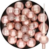 Decoris Kerstballen set kunststof lichtroze 6-8-10 cm - 42 stuks - mix maten