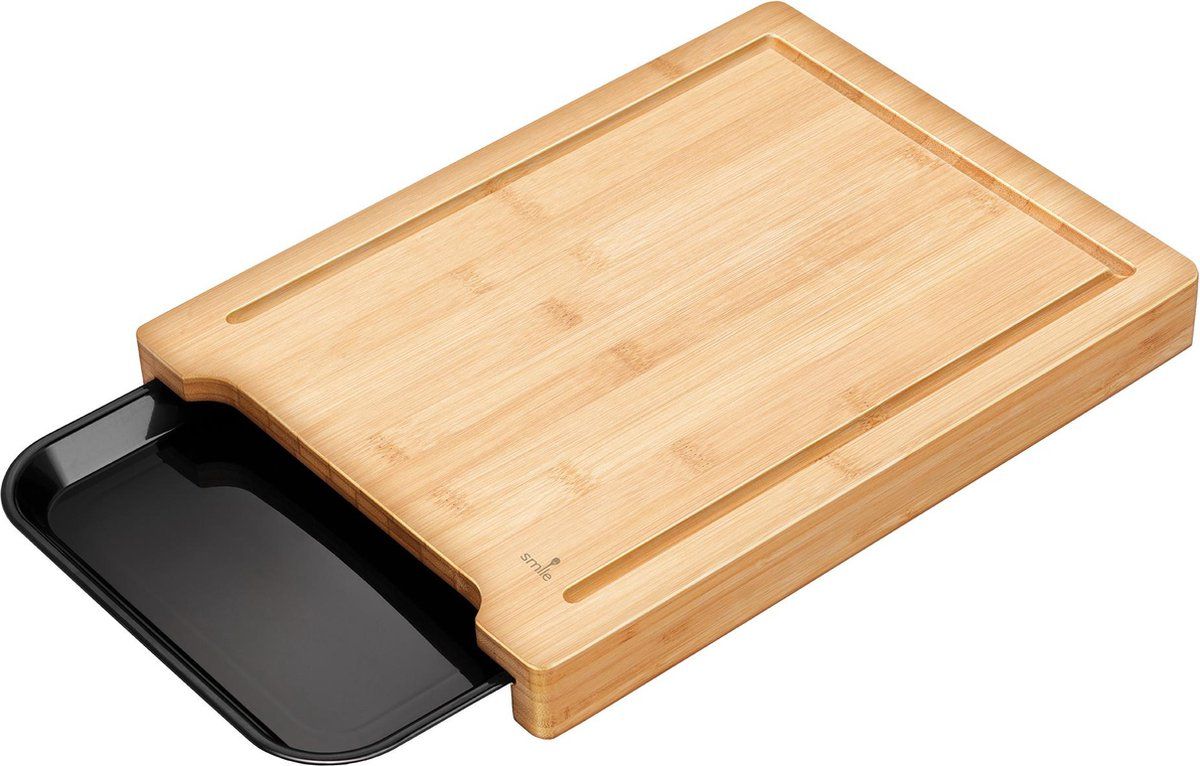 Smile Bamboo Chopping Board with Tray - Light Wood