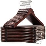 Amber Home 20 stuks houten kleerhangers in walnootkleur voor trouwjurk, overhemden, jassen, pakken, broeken met antislip stang, gladde afwerking en goed gesneden inkepingen