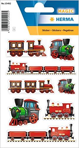 HERMA 15492 stickers voor kinderen, spoorweg (8 stickers, folie, glanzend) zelfklevend, permanent hechtende etiketten voor meisjes en jongens, kleurrijk