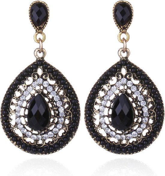 LGT JWLS Lookinggoodtoday Druppelvormige Bohemian dames oorbellen Zwart