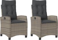 vidaXL Tuinstoelen 2 stuks verstelbaar met kussens poly rattan grijs