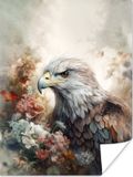 PosterMonkey Poster Arend - Adelaar - Vogel - Bloemen - Natuur - 120x160 cm XXL