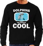 Bellatio Decorations Dieren Dolfijnen Sweater Zwart Heren - Dolphins Are Serious Cool Trui - Cadeau Sweater Dolfijn/ Dolfijnen Liefhebber S