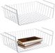 Unyqoos Onderstelling opbergmand, 2 stuks hangmand, metalen hangmand, rek onder kast, hangmand, metalen mandorganizer, rekmand voor keuken, kantoor, eetkamer, badkamer, kast (Blanc)
