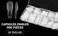 Nageltips, Carehabi Kunstnagels, 500 stuks, transparant, Amerikaanse stijl, met opbergkoffer