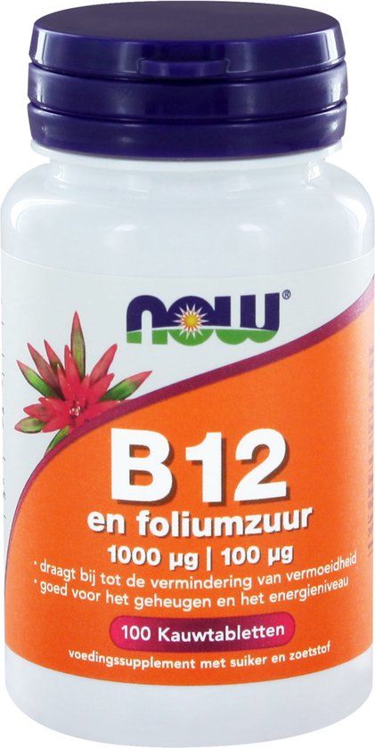 Now Foods B-12 1000mcg & Foliumzuur 100mcg - 100 Kauwtabletten