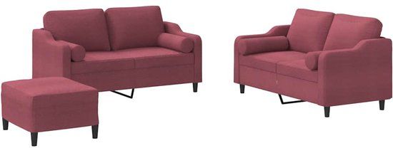vidaXL 3-delige Loungeset met Kussens Stof Wijnrood